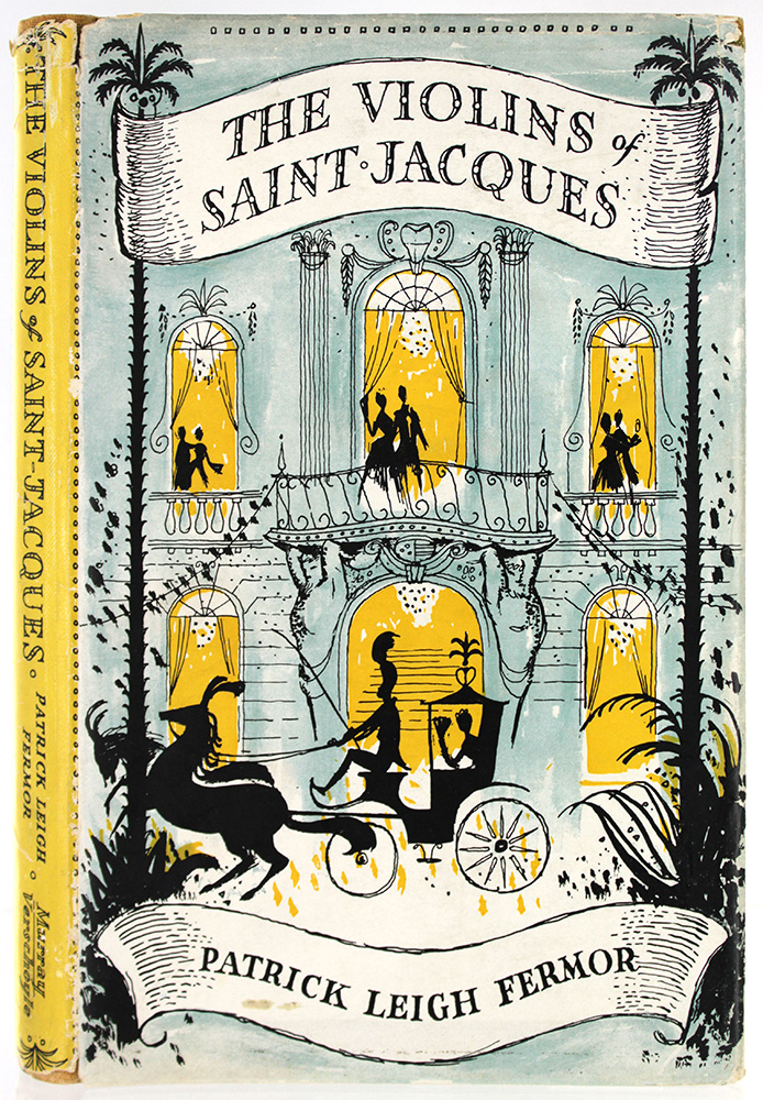 blackwellrare's tweet photo. 1/2 Sunny dustjacket on a downpouring day: The Violins of Saint Jacques, 1953, by Patrick Leigh Fermor, a story set in the Antilles (although it does end with a volcano erupting, so we might be better off with our hail and rain) https://t.co/C4R5v880rW https://t.co/1FZWeGPoj3