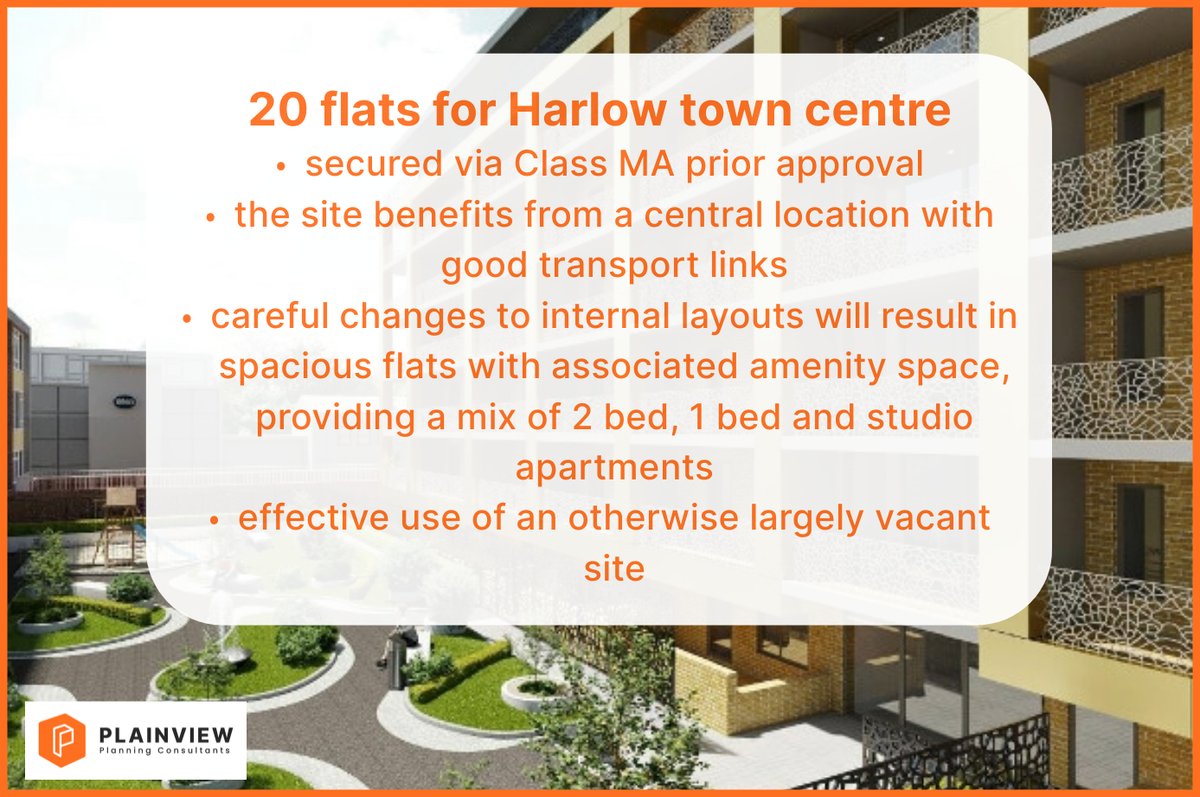 20 flats for Harlow secured via the Class MA prior approval route! 
Find out more about the project below. This includes a useful overview of Class MA in practice and the changes that will be taking effect from the 5th March 2024 👉 bit.ly/ClassMA20flats
#planning #ClassMA