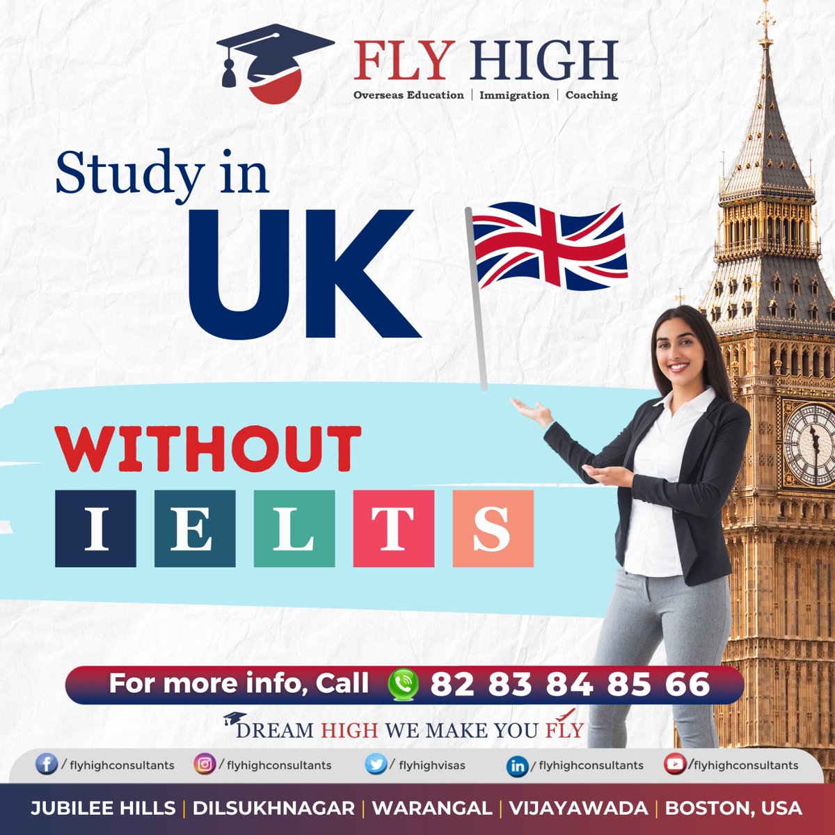 Yes you heard is right !
Study in #UK without #IELTS. Fast track your applications with #flyhighconsultants today.
Schedule one on one counseling with our experts
For more information, get in touch with us at +91 82 83 84 85 66
#UKUniversities #StudyAbroadUK #StudyInUK