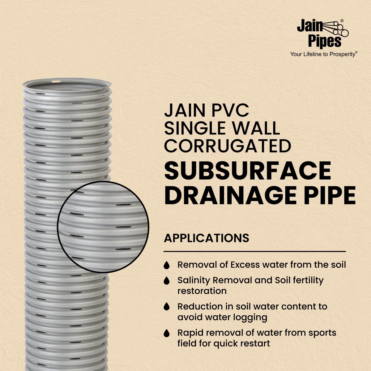 Jainpipes's tweet photo. ✅ Revitalize your soil and sports fields with Jain PVC single wall corrugated subsurface drainage pipes: combating waterlogging, restoring soil fertility, and ensuring rapid water removal for uninterrupted play. 🚀💯
#jainpipes #drainage #pipes #prosperity #singlewall #pvc https://t.co/QwNh7VRQ6e