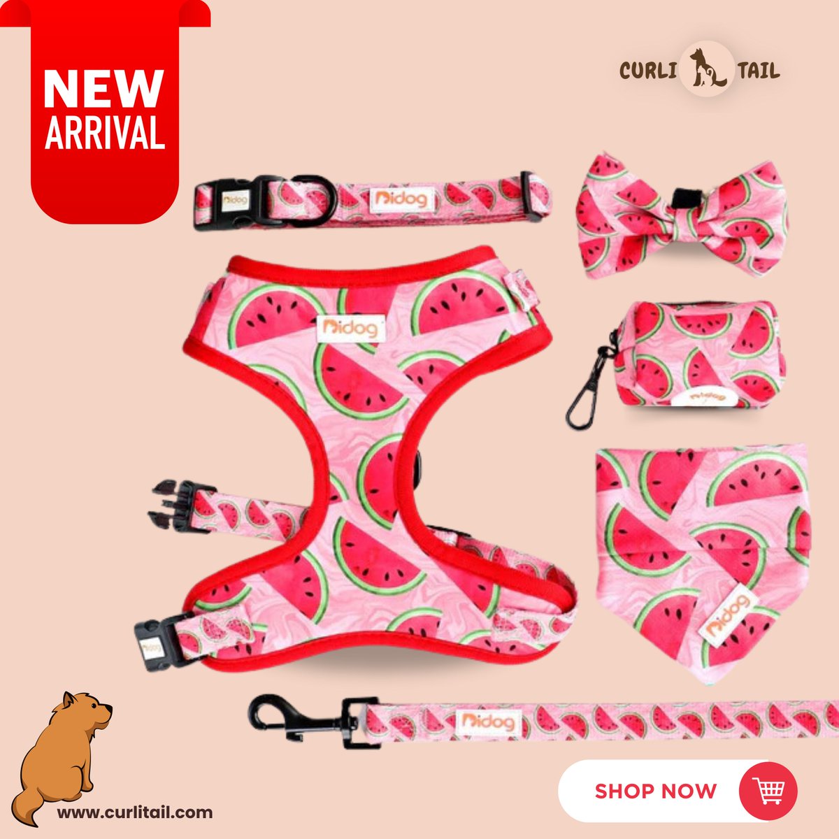🍉🐾 Summer fun with our adorable Watermelon Print Set! 🍉🐾
 
Harness
Leash
Bow Collar
Poo bag
Bandana
 Get your paws on this sweet set at curlitail.com/collections/ch…! 
 #WatermelonPrint #SummerStyle #PetEssentials #WalksWithPets
#PetFashion #designercollars #personalizedpet