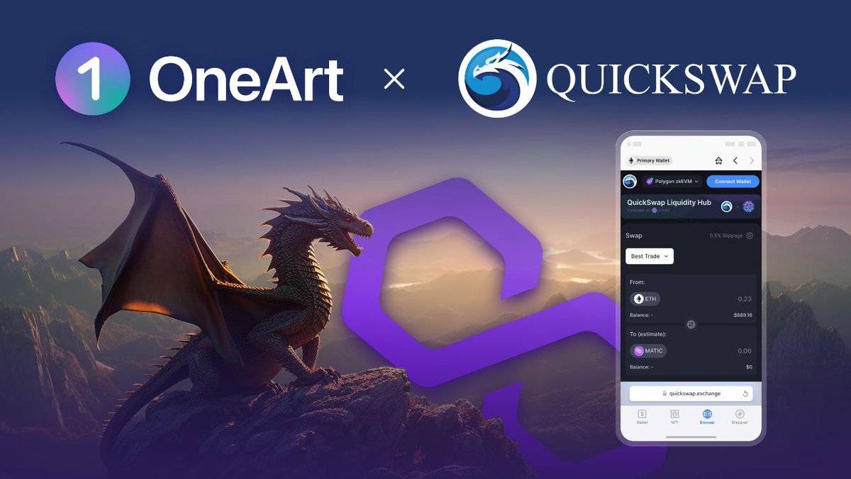 Integration: <a href="/QuickswapDEX/">QuickSwap 🐲 DragonFi 2.0</a> is on dApp Explorer! 🚀

🐲 QuickSwap is a decentralized exchange and AMM on the Polygon Network where you can swap and trade ERC-20 tokens at near-zero gas fees and lightning fast speeds.

🔍 Discover all features via dApp Explorer on your OneArt App!