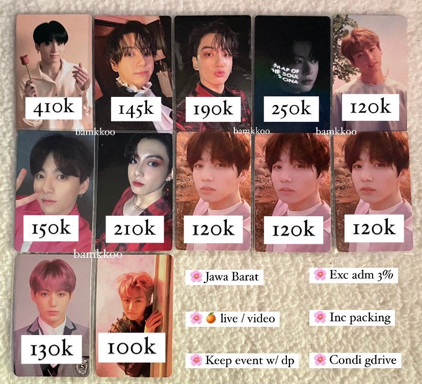 wts • want to sell photocard jungkook memo 2019, rpc photofolio pout vampire, mots one clue holo, tear y, her o, lights, osis ans l ans e dm for details ^^ ( @ / reply after dm ) — aab pc jk bts bangtan ready ina