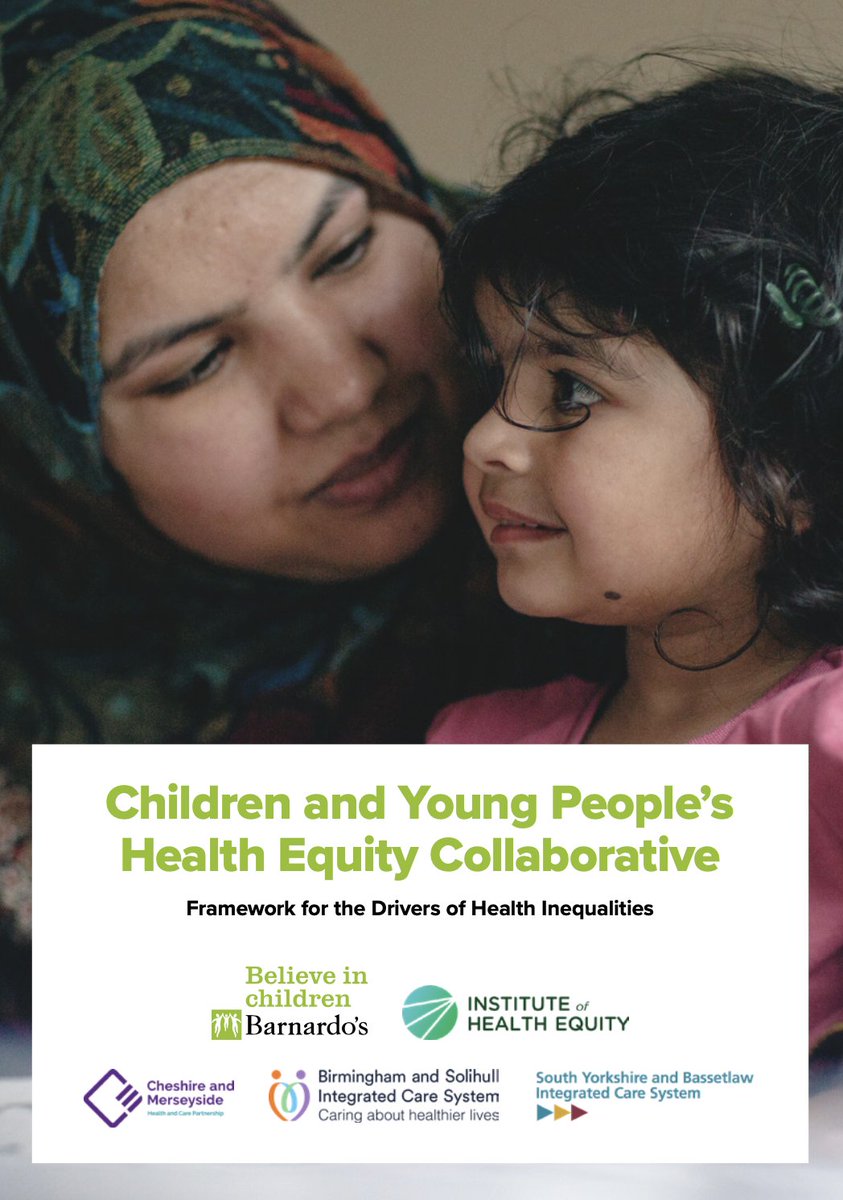 Today we launch The Child Health Equity Framework alongside @barnardos, @NHSSYICB, @NHSBSol, and @NHSCandM ICSs. The framework aims to direct interventions on the #socialdeterminants to achieve greater #healthequity for children and young people. instituteofhealthequity.org/resources-repo…