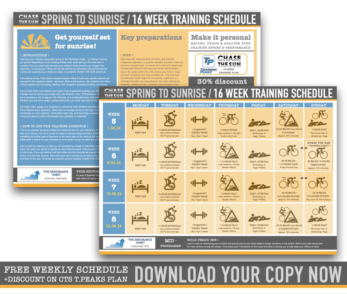 Spring-to-Sunrise 16-week Training Schedule: download your FREE copy! Chase The Sun provides all riders our FREE Spring-to-Sunrise 16-week Training Schedule; you can use this to help guide your weekly training efforts and routines. chasethesun.org/news-advice/tr…