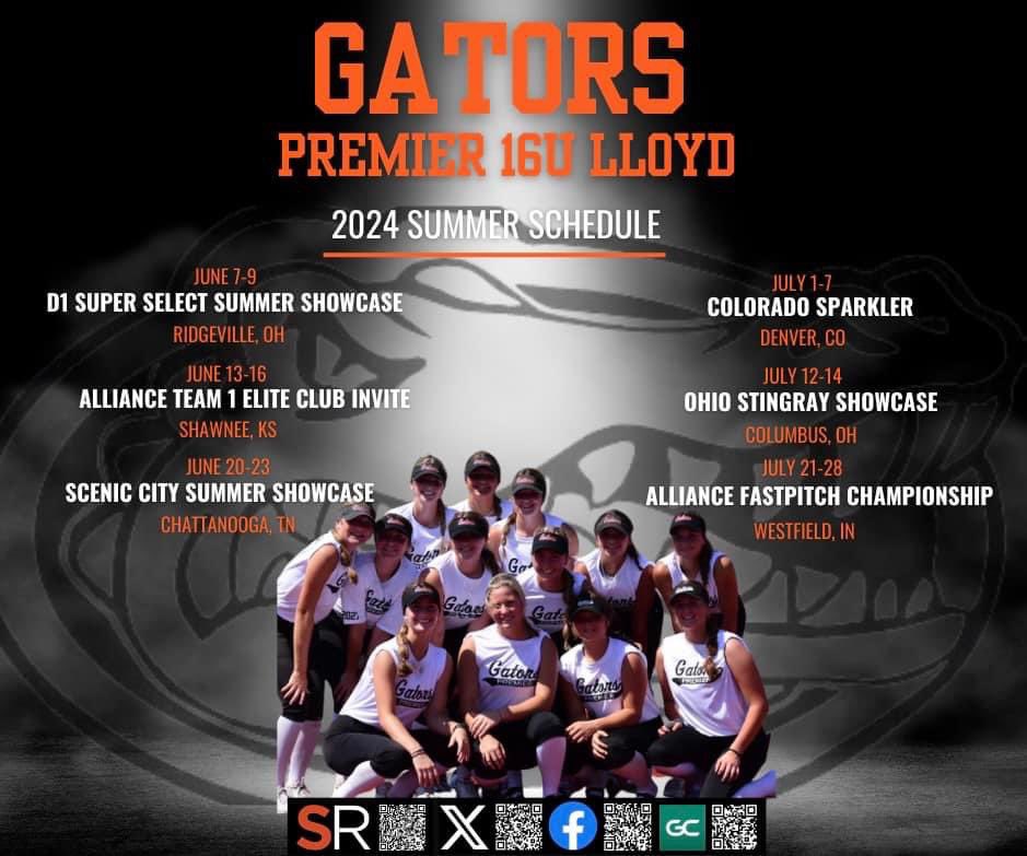 GatorsPremier's tweet image. Summer 2024 Schedule Drop!👇👀

@thealliancefp @ConnectSports_  @ExtraInningSB @d1fastpitch1  @triplecrownspts @COSparkFire @TCSFastpitch @OHStingraysShow  @tagupSoftball @LegacyLegendsS1  @Sports_Recruits @BonnieEads #ConnectSportsEvents
#TheUltimateFastpitchExperience
#IPlayTCS