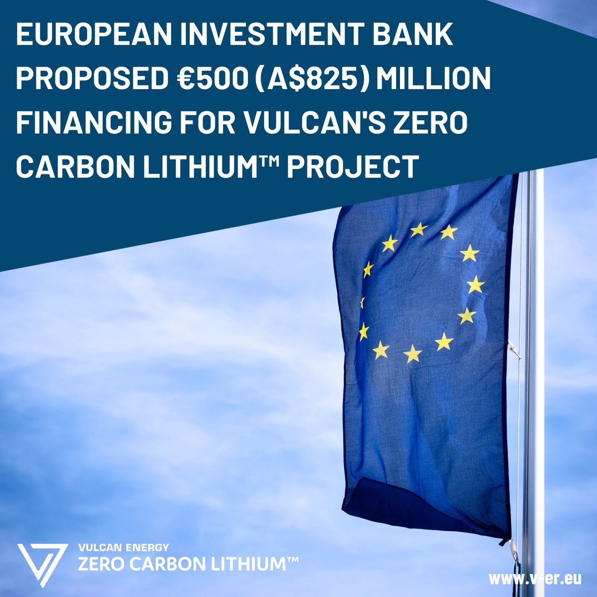 European Investment Bank proposed €500m (A$820m) financing for Vulcan’s ZERO CARBON LITHIUM™ Project.
$VUL.AX #ZEROCARBON #LITHIUM™ #ExecutionReady #Project #Energytransition #Mobilitytransition #Geothermalenergy #ERLG #SustainabilityLeadership #cleanenergyfuture