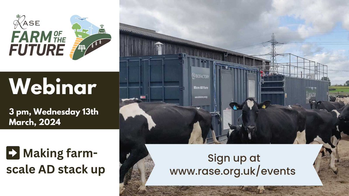 Are you considering how anaerobic digestion could fit within your farm business? The upcoming RASE Farm of the Future webinar will cover the benefits of farm-scale AD and how to make it work in practice. Register today ➡️ rase.org.uk/events/ #FarmOfTheFuture