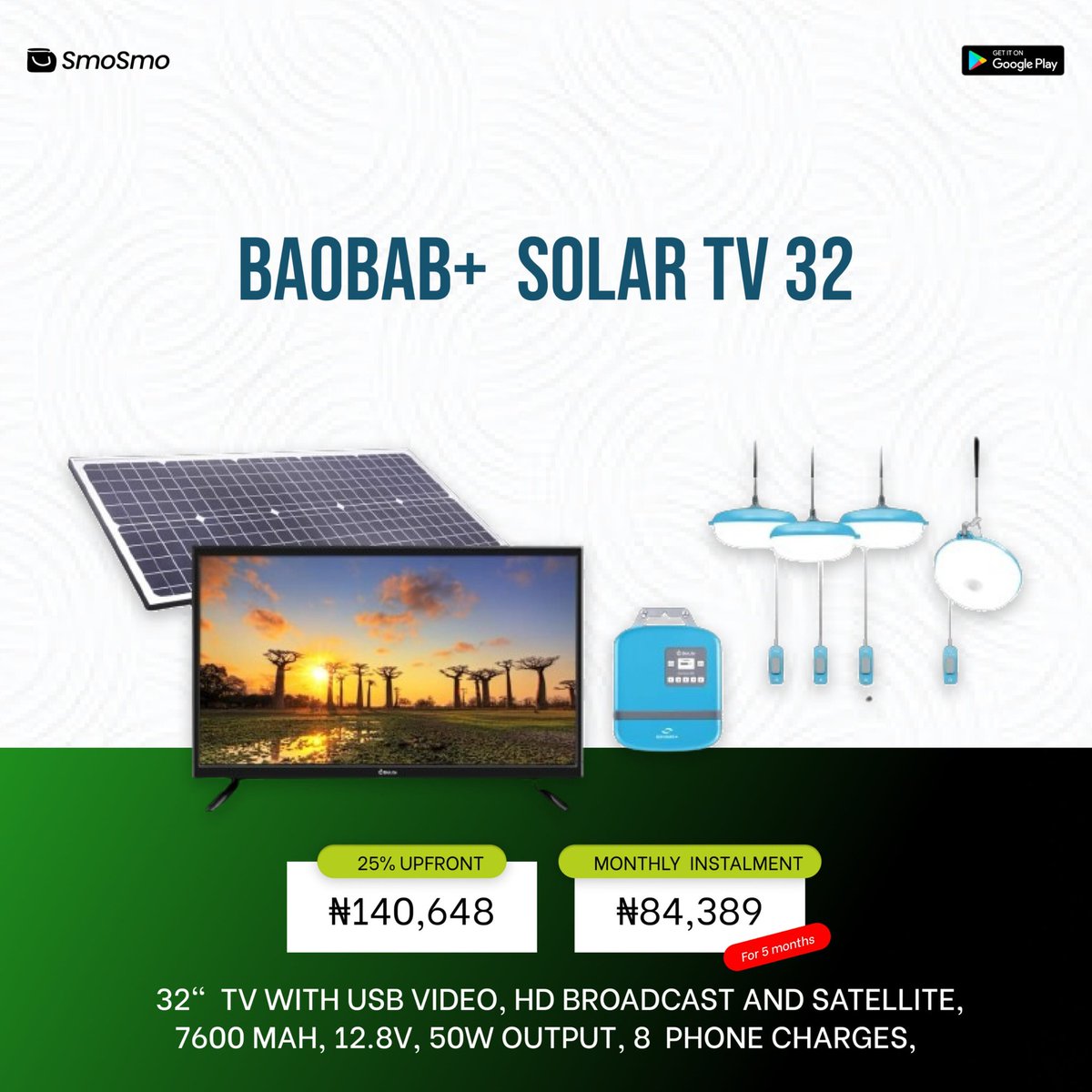 SmosmoNg's tweet photo. Make the switch to a Solar TV and see the savings add up! You'll enjoy great picture quality, while reducing your electricity bills by up to 50%.

Get one without breaking the bank. 
Split the cost into 6 Installments. 

To order, send us a mail 💌 info@paysmosmo.com

#paysmosmo https://t.co/43oHfo2HPG