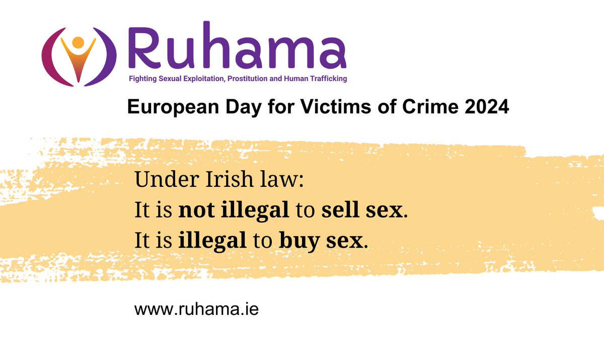 Today, to mark #EUVictimsDay, we note that under Irish law, it is illegal to buy sex. Individuals selling or being sold for sex are not criminalised.
 
If you sell sex and have been victim of a crime, you can safely report it. Call your local Garda station or phone 999.