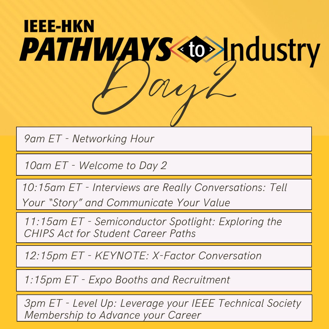 IEEE_EtaKappaNu's tweet photo. It's Day 2 of Pathways to Industry! Be sure to join us over on Airmeet for more great panels, networking, expo booth time, and more! #PathwaysToIndustry https://t.co/zer0AxnV72
