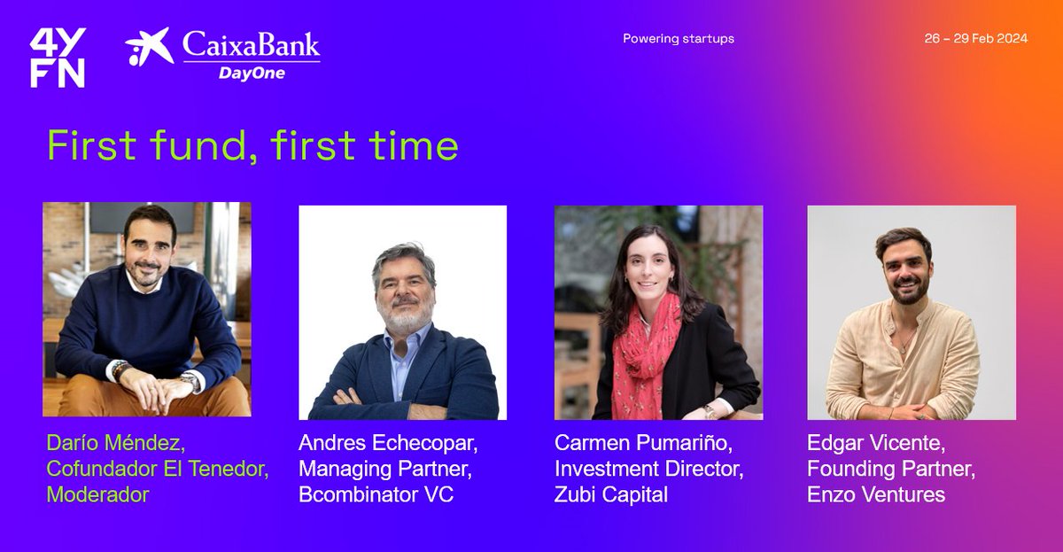 DarioMendezF's tweet image. La semana que viene os espero en #4Y4N moderando una mesa con @Andres_Checo (@bcombinator_) @carmenpumarinho (@ZubiCapital) @EdgarVisi (@EnzoVentures) sobre fondos de inversión y #DealFlow
🗓️28/02/2024
⏰17:00h
📍Stand @caixabank #DayOne