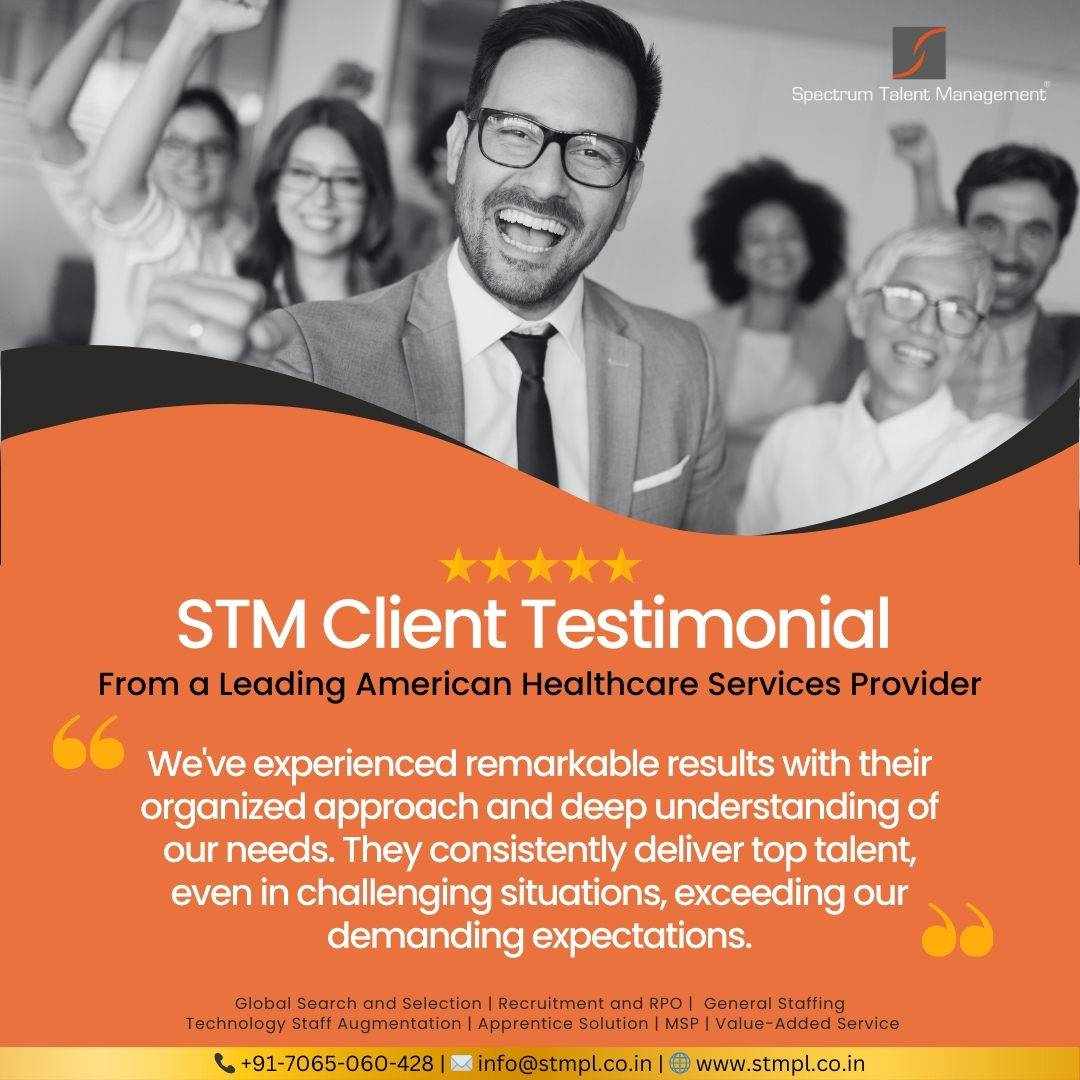 We're delighted to share a heartfelt #testimonial from one of our valued clients, highlighting the exceptional services provided by #SpectrumTalentManagement. 
stmpl.co.in

#ClientFeedback #RecruitmentSolutions #HiringTechTalent #TechStaffing #SpectrumTalent
