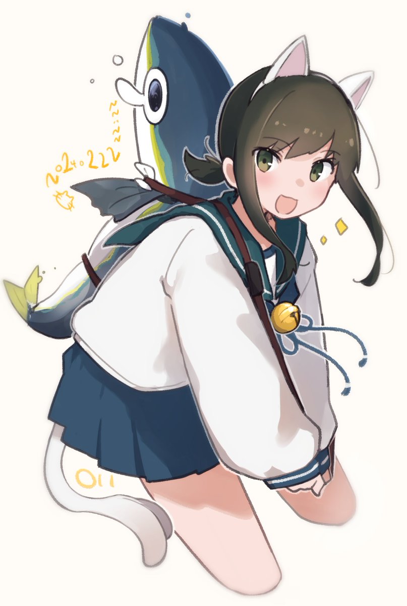 fubuki (kancolle) 1girl animal ears cat ears fish skirt tail sailor collar  illustration images