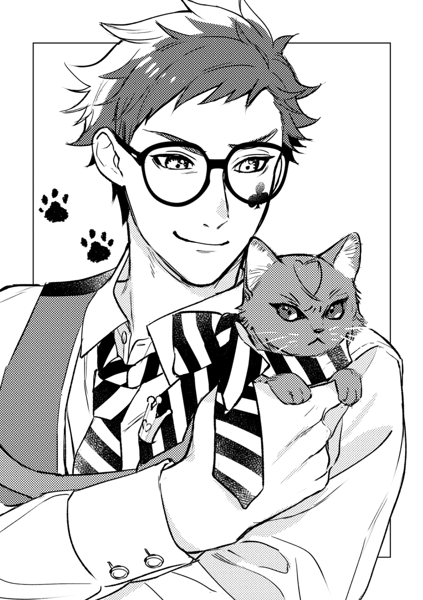 猫を抱えた副寮長を見かけたモブ寮生の話(修正再掲)
「どうも副寮長。どうしたんですか?その猫…なんか機嫌悪そうですね」 
「ええと迷い猫かな…腹が減ってるのかも」
 副寮長の言葉に反応した猫がシャーッと声を上げる。
 「どうどう…わかってるよ。俺、こいつに何か食べさせてくるからお前は 