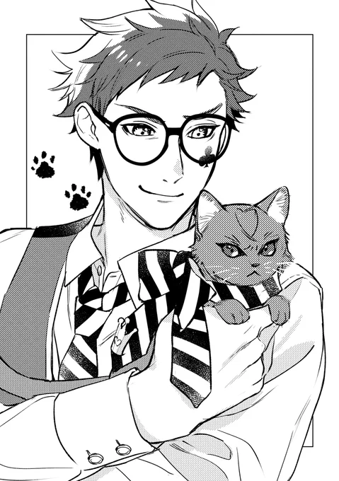 猫を抱えた副寮長を見かけたモブ寮生の話(修正再掲)
「どうも副寮長。どうしたんですか?その猫…なんか機嫌悪そうですね」 
「ええと迷い猫かな…腹が減ってるのかも」
 副寮長の言葉に反応した猫がシャーッと声を上げる。
 「どうどう…わかってるよ。俺、こいつに何か食べさせてくるからお前は 