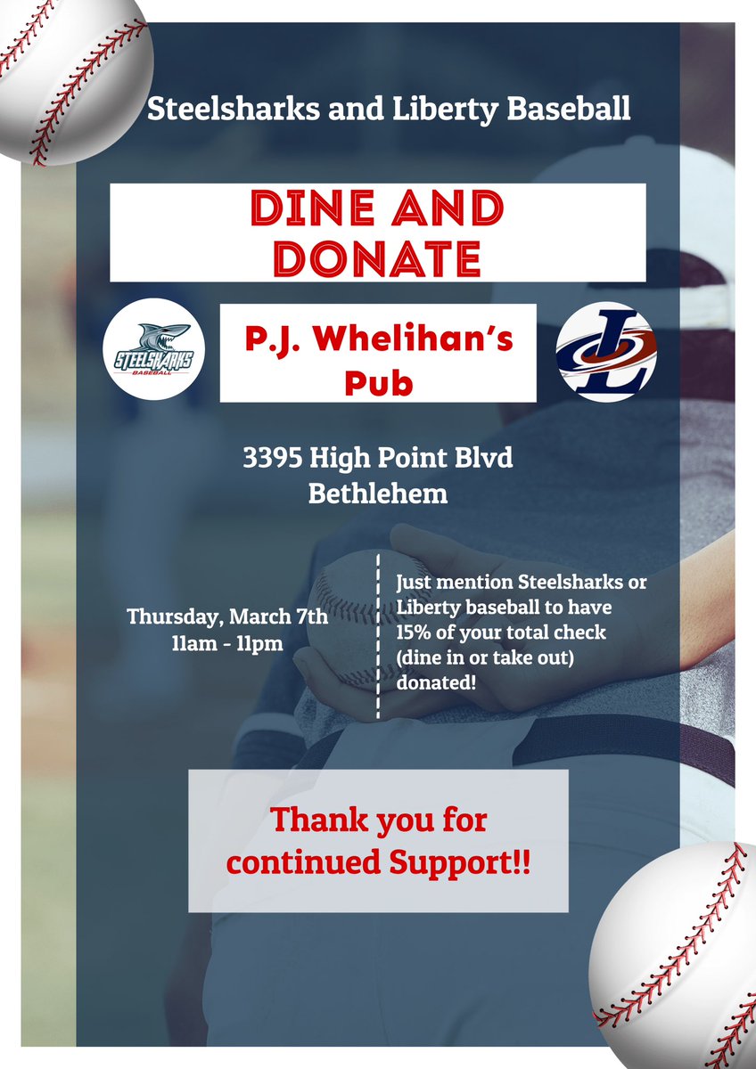 dinaondria's tweet photo. Save the date for the Dine and Donate!
Come out and support Liberty Baseball and Steelsharks Tournament Baseball! https://t.co/nDzzIV5N40