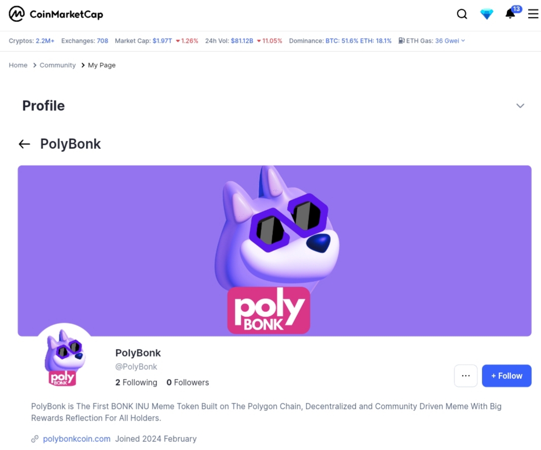polybonkcoin's tweet photo. Community Page On CoinMarketCap 

#CMC #PolygonCommunity #POLYBONK #AirdropAlert 

https://t.co/PCcB34GGcK https://t.co/zt2ocEIHZA