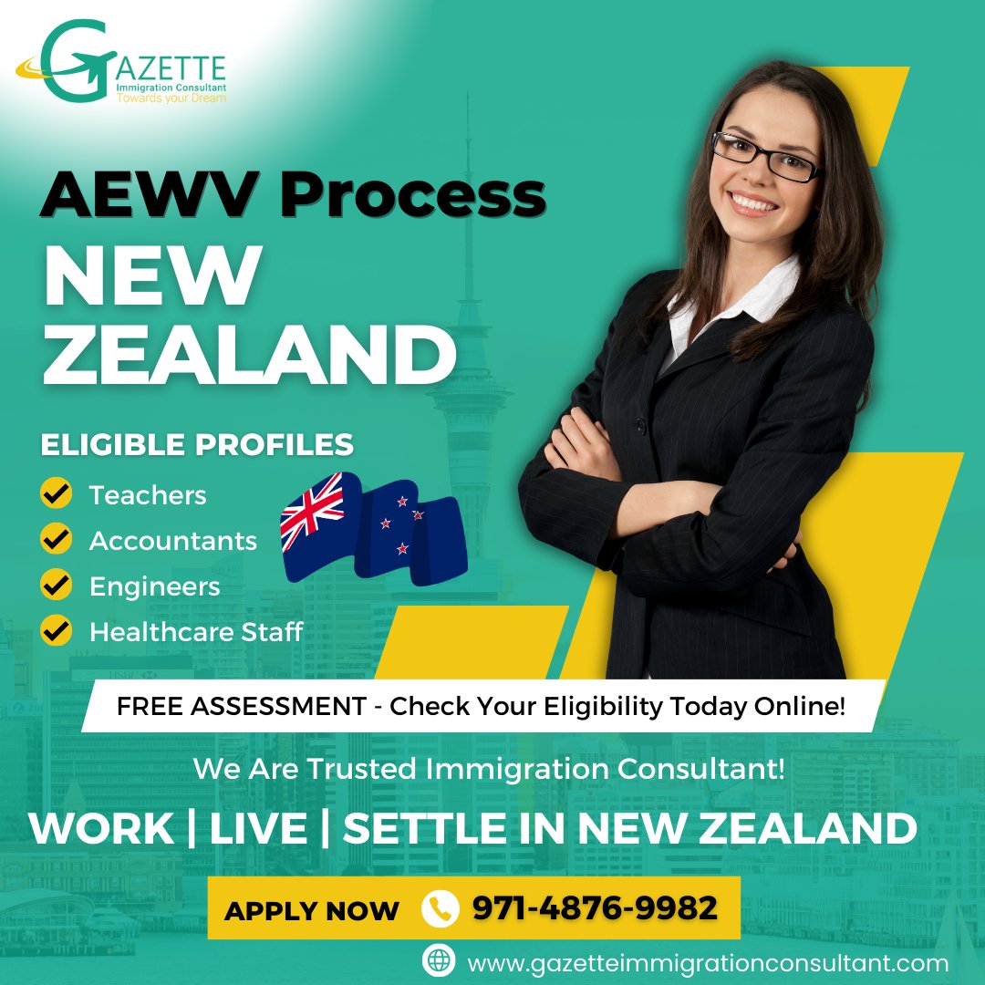 Explore your career with the NEW ZEALAND AEWV Visa Process!
Connect with us today 971-48769982

#NewZealandVisa #newzealand #gazetteimmigration  #AEWV #skilledworker #NZworkvisa #immigrationnz #workpermit #Immigrationservices #accountants #Teachers #Engineers #Healthcarestaff