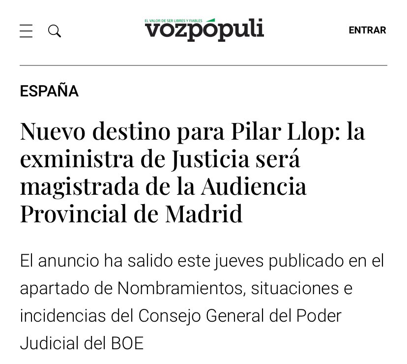 Pilar Llop, exministra de Justicia, será magistrada de la Audiencia Provincial de Madrid.

Es necesaria una reforma en la Ley para evitar que quienes hayan tenido responsabilidades políticas, no vuelvan a ejercer.