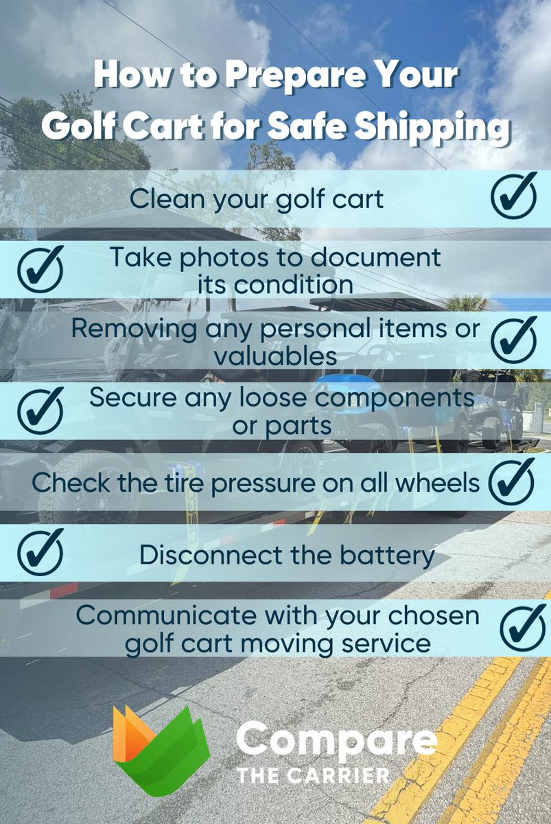 🚚🏌️‍♂️Shipping your golf cart soon? Make sure it’s ready for the journey! Our article details all the steps for safe and secure shipping prep. Dive in for a hassle-free experience! ➡️comparethecarrier.com/blog/how-to-ge…

#GolfCartShipping #PrepTips #TransportSafety #GolfLife