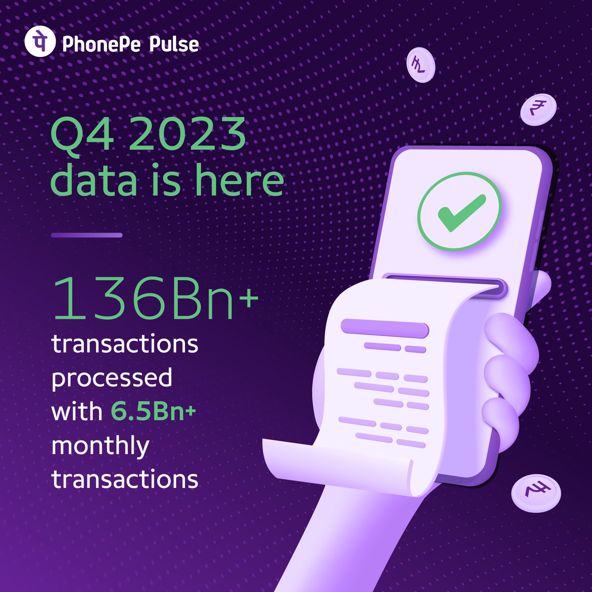 PhonePe's tweet photo. Explore a rich source of up-to-date information on how digital transactions thrive in India!

Check out the Pulse website and dive into our latest set of insights. #Pulse #DataRefresh 

Click here to access ➡️https://t.co/jMJQrc6rGV https://t.co/iihfJSmBBb