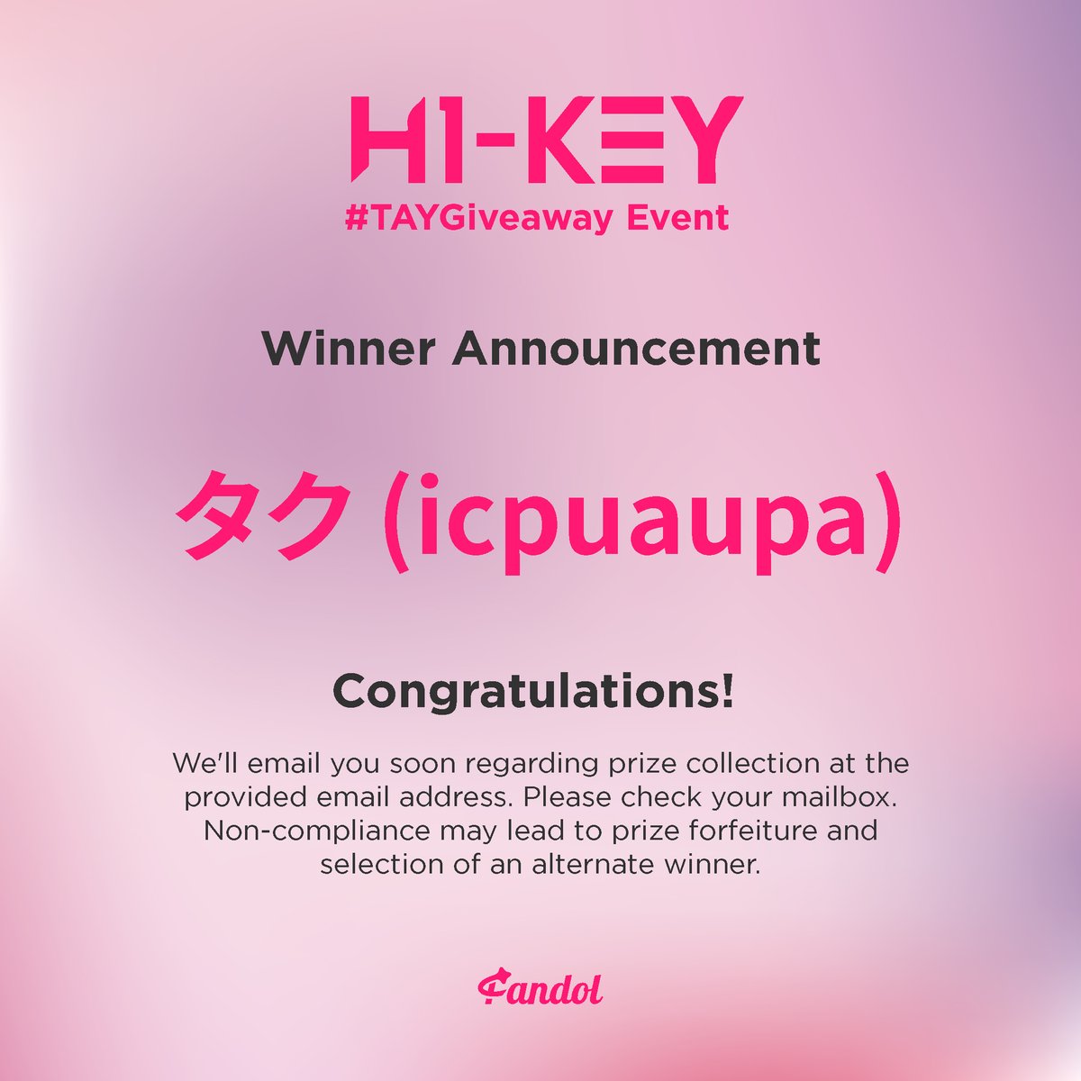 fandolglobal's tweet photo. Selamat ya タク (icpuaupa) kamu sudah memenangkan Limited Photo Card Set H1-KEY Welcome to My Fandoland (Random Version) sebanyak 1 set 🥳
Stay tune terus dan untuk kamu yang belum gabung Fandol 🔗https://t.co/eVjyL1MQGC
#Fandol #Kpopmerch #H1KEY #Kpop #M1key #TAYGiveaway https://t.co/CQTGaMgWpb