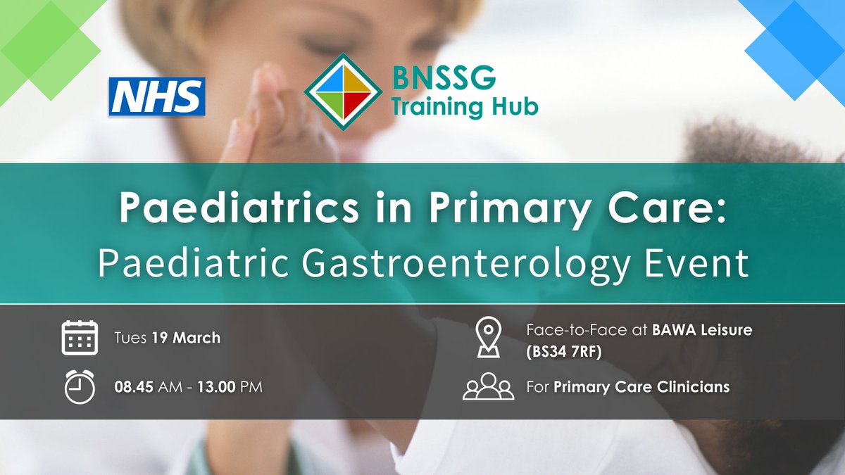 📆 Join us for this FREE face to face event on the 19th March ➡️ Paediatrics in Primary Care: Paediatric Gastroenterology Event 👇 Register interest here forms.office.com/Pages/Response… #freeevent #Primarycare #paediatricgastroenterology #gastroenterology #nhs #Paediatrics #bnssg