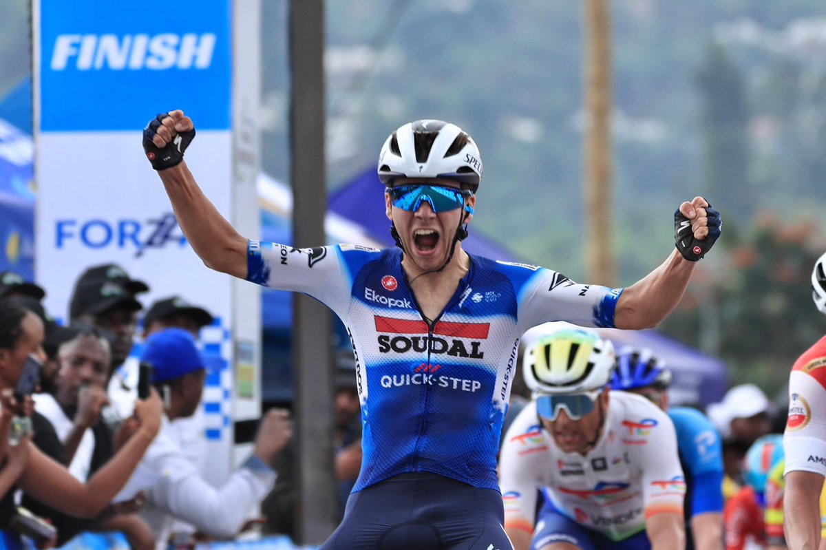 tour_du_Rwanda's tweet photo. UPDATE: 

@LecerfJunior from @SoudalQSdevTeam is the new Yellow Jersey Holder 

#TdRwanda2024 https://t.co/ltoG8Ly33j