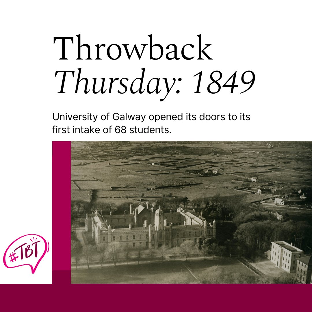 uniofgalway's tweet photo. Throw🔙 to 30th October 1849 when University of Galway opened its doors to its first intake of 68 students 📚

At the time, the University comprised three faculties:
1. Arts (including Literary & Science divisions)
2. Law & Medicine
3. School of Engineering & Agriculture.

Today, University of Galway has 4 Colleges, 19 Schools and over 60 academic disciplines.

The University has grown to 19,000 students, including 3,400 international students from 122 countries; 3,200 staff members; and 133,000 alumni worldwide.

#UniversityOfGalway #Galway #ThrowbackThursday #Throwback #DidYouKnow