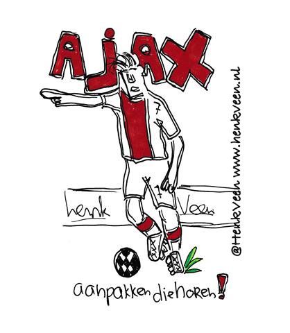 AjaxFanzoneNL's tweet photo. Voorspel de juiste eindstand van #bodAJA en WIN deze originele tekening van @henkveen! Mention én volg ons beide en RETWEET! #AJAX https://t.co/g22gLEdre6