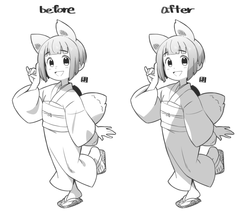 ‥というわけで参考に陰影やってみた
色までやるとまた印象変わってくるかもだけど、とりあえずアタイの心の中でゴローちゃんが頷いてる 