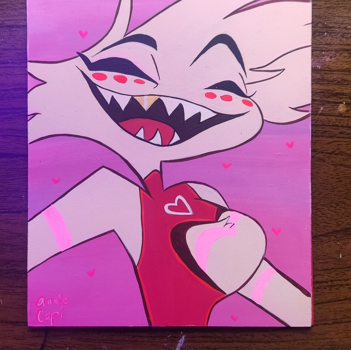anahi_capistran's tweet photo. Hola amiguitos les quiero mostrar un poco de mi trabajo 🥰 

He estado haciendo varios cuadros en lives de tiktok ☺️ pueden ir a verme por si les gusta ver a gente pintar 😁

#HazbinHotel #angeldust #art #arte #painting #politec https://t.co/GPhZuSfB5c