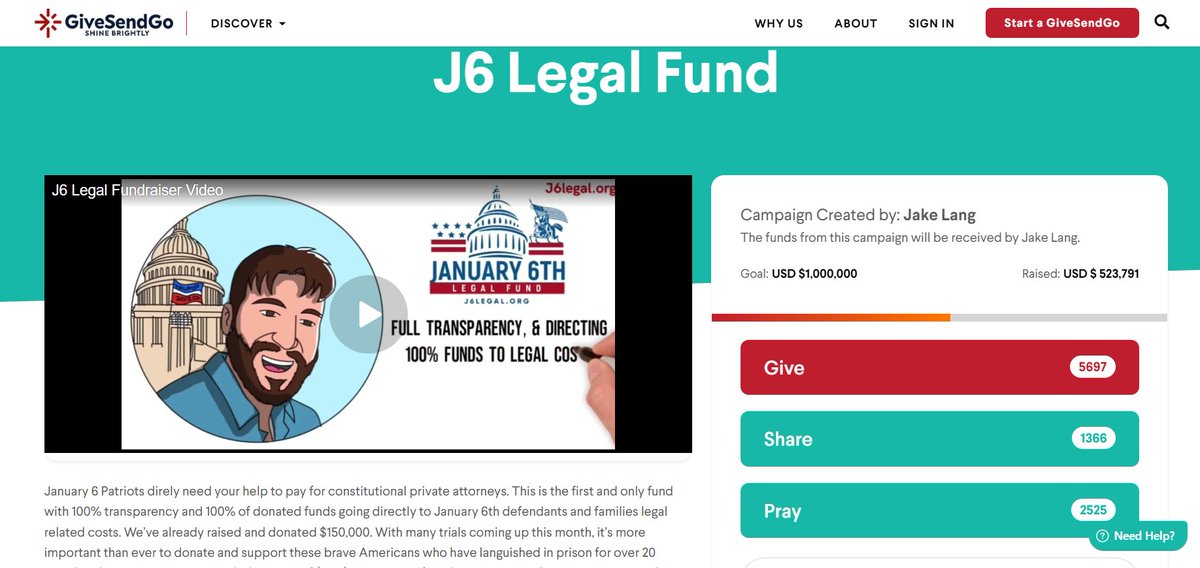 AmericanSummer4's tweet photo. Damn Jake Lang is crushing it. #jan6 #fedsurrection donations close to $1,000,000. https://t.co/Gt2W5ch09H