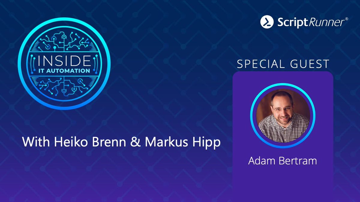 Script_Runner's tweet photo. π Our first "Inside IT Automation" episode goes live today!
π‘ Listen to @adbertram talk about his PowerShell journey and more.
β° 10 am New York | 16:00 Berlin | 3 pm London
πΊ Watch the premiere on YouTube.
https://t.co/Pgfiw7XSsH
#PowerShell #InsideITAutomation #ITPro https://t.co/61fwhlUKjF