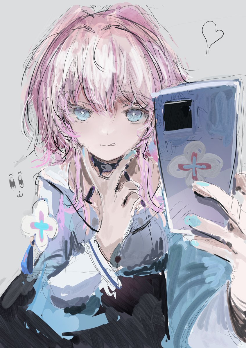 march 7th (honkai: star rail) 1girl pink hair solo blue eyes phone holding heart  illustration images