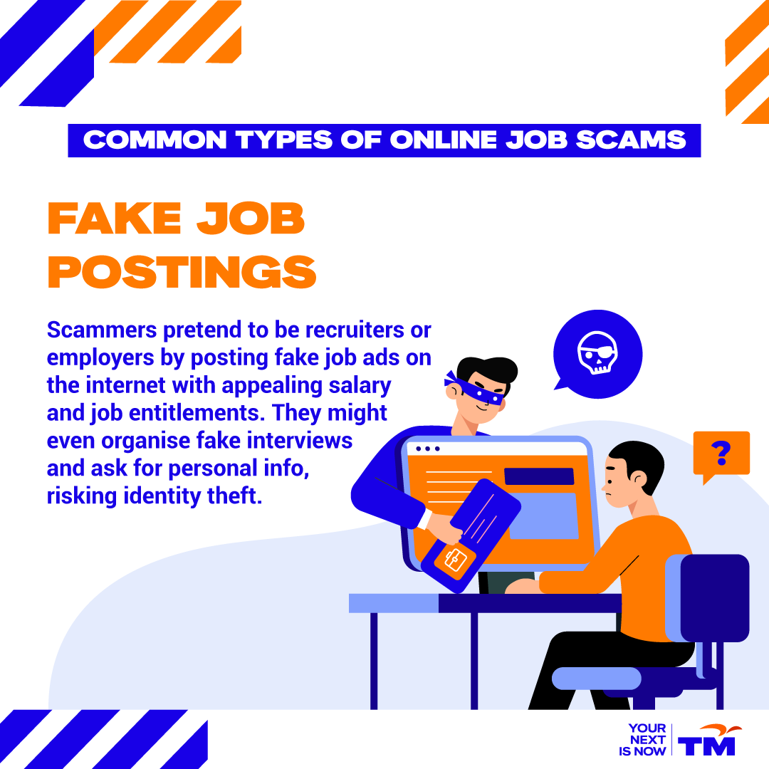 myTMgroup's tweet photo. Online job scams are common on the internet. It is a fraudulent offer for work that is intended to mislead people seeking legitimate employment.
#TM #YourNextIsNow #OnlineScam #TMScamAlert #ScamSmart #JanganKenaScam #TakNakScam #NSRC https://t.co/tgISl3xoYv