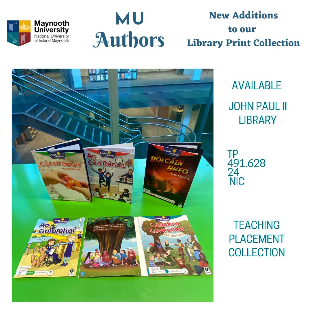library_MU's tweet photo. Féach ar na leabhair álainn Ghaeilge seo!
New acquisition of recent publications by Maynooth University academic staff.
Dr Máire Nic an Bhaird &amp; Dr Laoise Ní Chléirigh @froebelmu @maynoothUni
https://t.co/NDwUdpXDWg 
#MuLibraryNewArrivals
#MuAuthors https://t.co/PV4KDutxj2