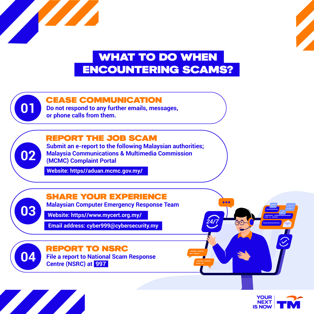 myTMgroup's tweet photo. The objective of scammers is to extract money, personal information or exploit free labour.
#TM #YourNextIsNow #OnlineScam #TMScamAlert #ScamSmart #JanganKenaScam #TakNakScam #NSRC https://t.co/sBofuqLE5d