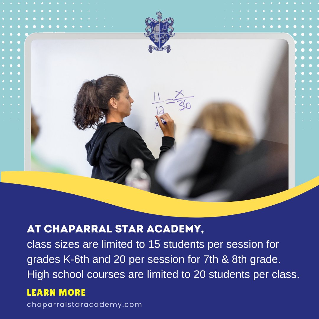 ChaparralStar's tweet image. With limits of 15 students for K-6th, 20 students for 7th &amp;amp; 8th, and 20 for high school courses, we ensure a more personalized and interactive learning experience. Your child's success is our top priority.🎓✨ 

#SmallClassSizes #QualityEducation #ChaparralStarAcademy