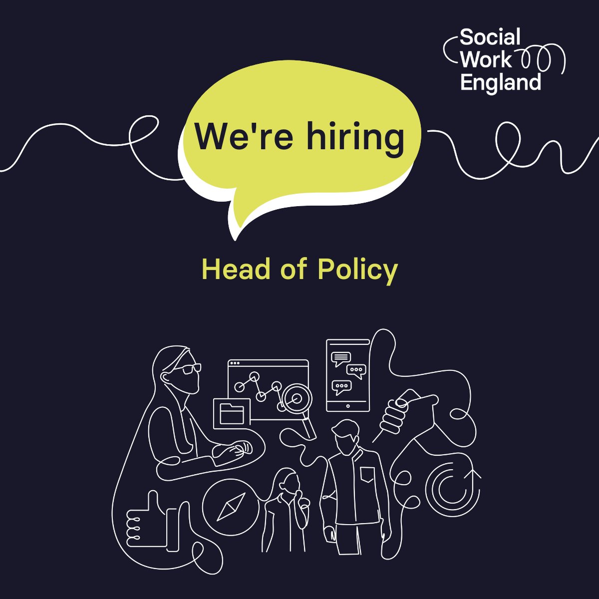 We're hiring! We're currently recruiting for a head of policy.  

Closing date for applications: 28 February 2024.  

Read the full job description and how to apply on our website: jobs.socialworkengland.org.uk/vacancy/head-o… 

#policyjobs #recruitment