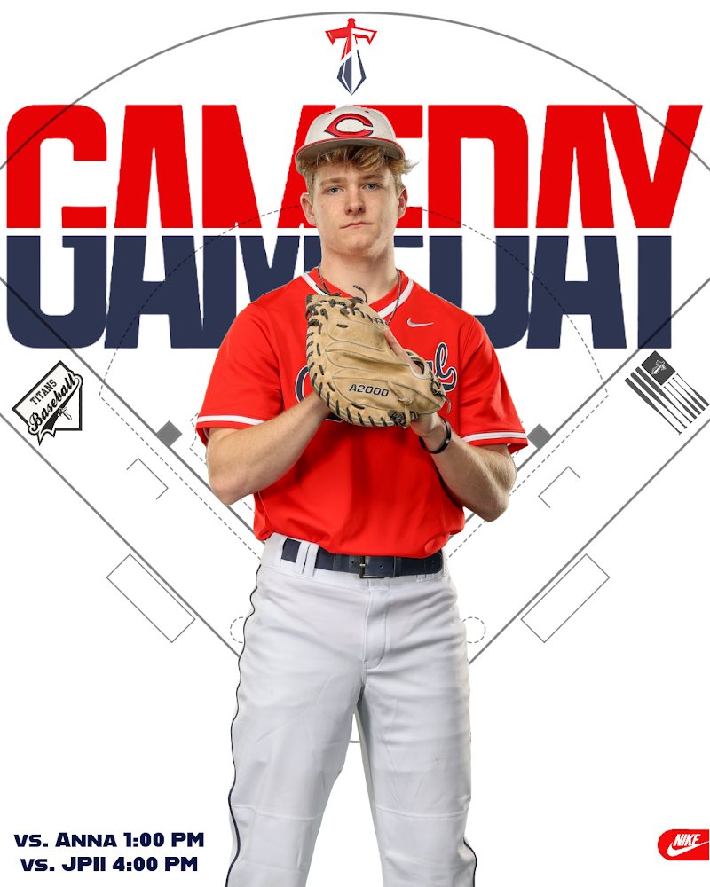 Cen10 Titans Baseball (@cen10baseball) on Twitter photo 🚨OPENING DAY🚨
Game 1
🆚 Anna
⏰ 1:00 PM
📍JPII
Game 2
🆚 JPII
⏰4:00 PM
📍JPII
<a href="/Cen10titans/">Centennial HS</a> <a href="/5ATxHSBaseball/">5ATxHSBaseball</a> 🚨OPENING DAY🚨
Game 1
🆚 Anna
⏰ 1:00 PM
📍JPII
Game 2
🆚 JPII
⏰4:00 PM
📍JPII
<a href="/Cen10titans/">Centennial HS</a> <a href="/5ATxHSBaseball/">5ATxHSBaseball</a>