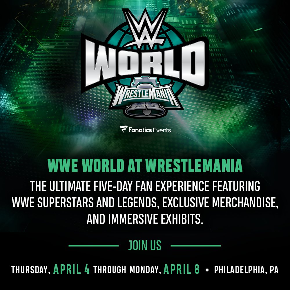 WWE's tweet photo. Tickets for WWE World at #WrestleMania go on sale today at 10am ET!

Be the first to get your tickets here: https://t.co/VvQ8BAqe6b https://t.co/olhSFdlaDl