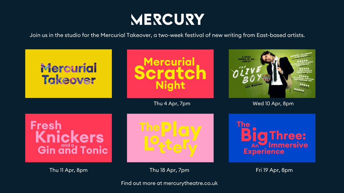 We are thrilled to announce the return of our Mercurial Takeover this April! Join us in the Studio for two weeks of celebrating new writing from East based artists. See these exciting new works in their early stages... Find out more and book now: bit.ly/4bZLUbl