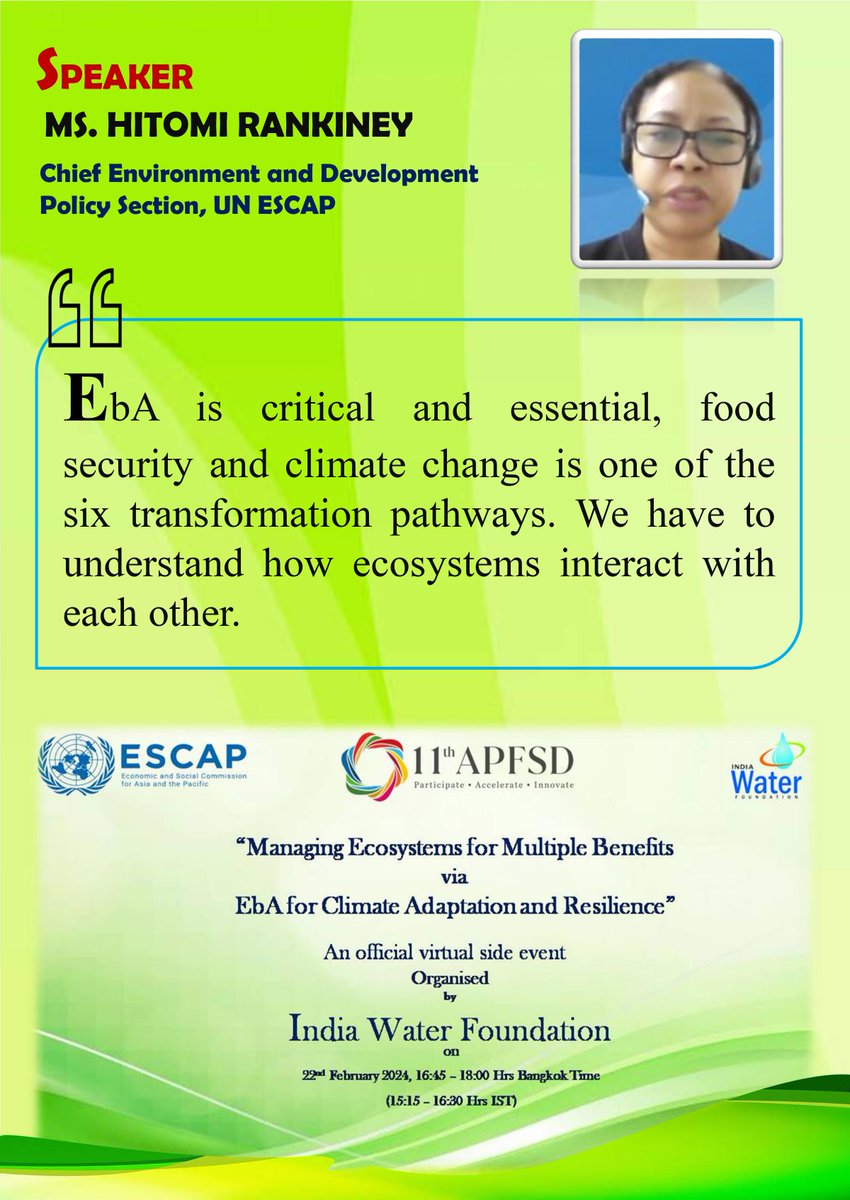 IndiaWaterFoun1's tweet photo. #EbA #FoodSecurity #ClimateChange #Ecosystems #InteractwithEachOther #APFSD @UNESCAP @escap @drarvindkumar1 @jica_direct_en @CGIAR @IUCN @icimod @FAO @moesgoi @TNCAsiaPacific @MVR_NCCR @sshwetatyagi https://t.co/ZiPYGa2t8M