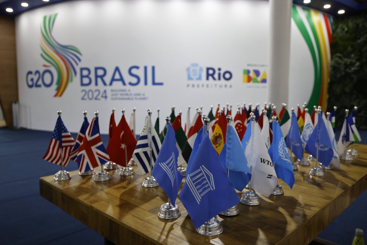 AAzoulay's tweet photo. Pleased to be in Rio to participate in the #G20Brazil, to which @UNESCO is contributing for the first time as a privileged partner. I warmly thank President @LulaOficial for his confidence in our Organization. https://t.co/zNDIxrSGGe