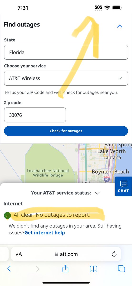 Adamsbrou's tweet photo. #attoutage really,  no outages reported? https://t.co/WvmZXG4LK7