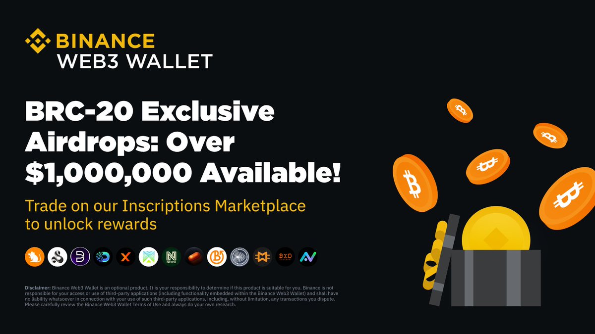 $1,000,000 airdrop? Yes! 🪂 Trade selected tokens on the #Binance Inscriptions Marketplace to claim your share. Start here 👉 binance.com/en/support/ann…