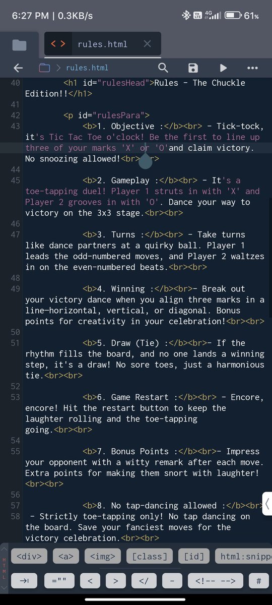 chauhanishant_'s tweet image. Day 3 of Tic Tac Toe

- Built the layout of Rules section using HTML semantic tags. 
- Design the layout using CSS grid to make it more aesthetic. 
- Used the media query to make it more responsive even for smaller screen devices. 

#100daysofcodechallenge #project #TicTacToe