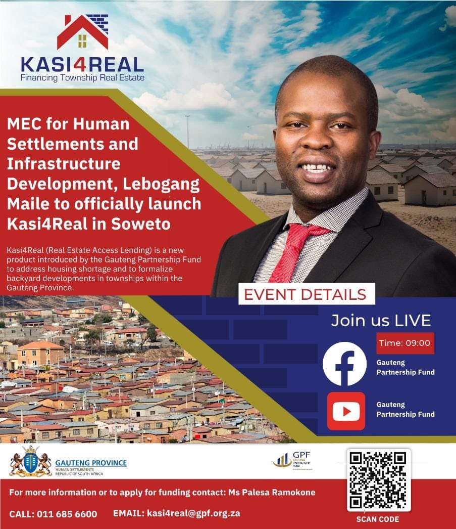 GautengPartnerF's tweet photo. Are you unable to join us physically for the launch of Kasi4Real by the MEC for Human Settlements and Infrastructure Development, Lebogang Maile? Worry not, we have you covered! 

Watch the launch online here: https://t.co/RWHdqW2ktw

#Kasi4Real #Gauteng #TownshipDevelopment #GPF https://t.co/LFCZ3us8sF